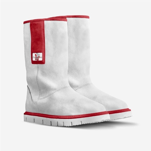 Red & White Suede Winter Boots – Stylish, Cozy, & Perfect for Any Occasion! - Picture 4 of 8